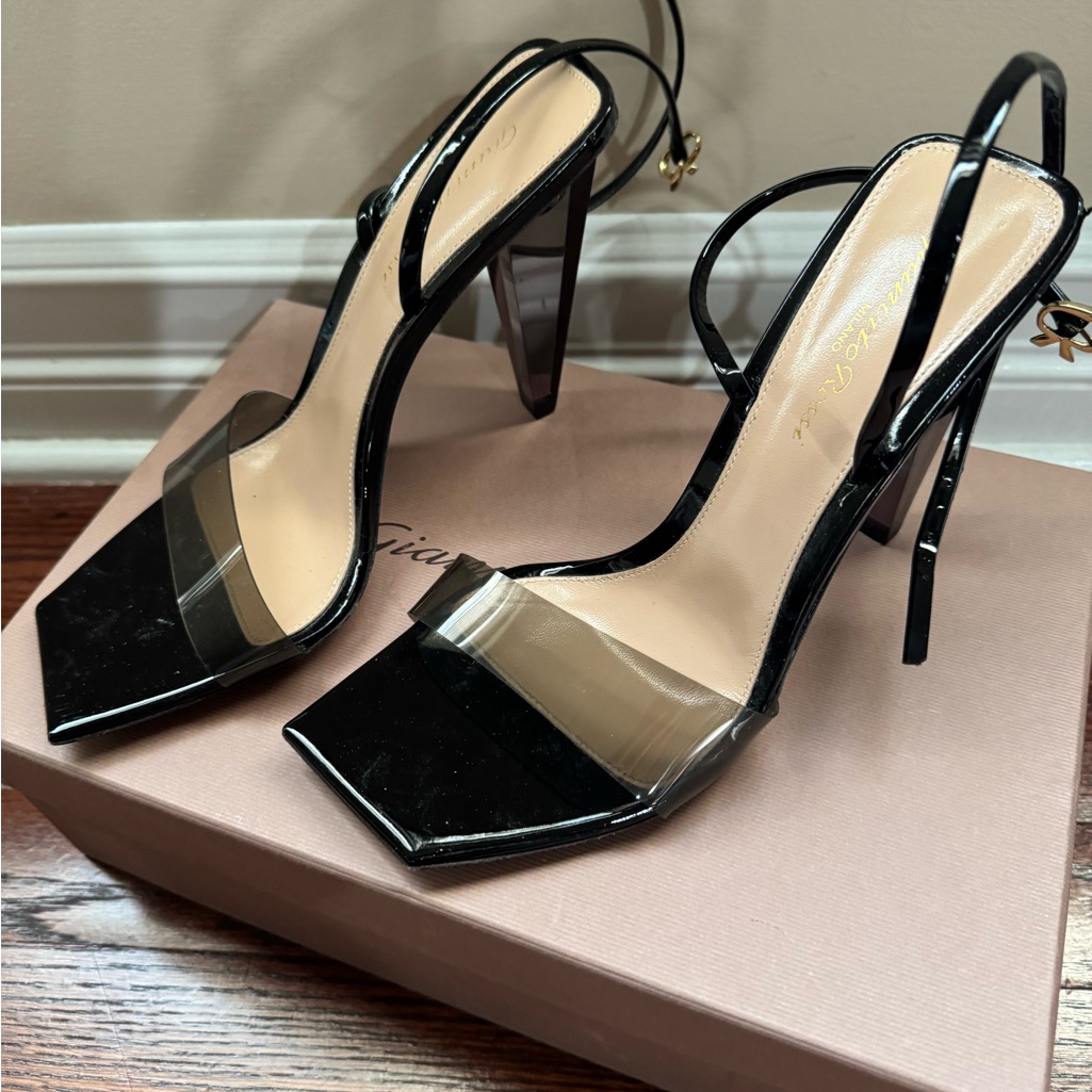 Gianvito Rossi Black And Clear Strappy Heels